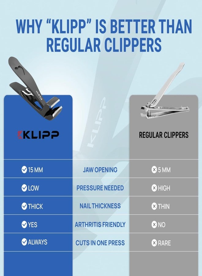 KLIPP Toenail Clippers for Thick Toenails – KLIPP 15 mm Wide Jaw Thick Fingernail and Toenail Cutter with Curved Stainless-Steel Blades for Seniors (Angled Wide Opening) - Image 3
